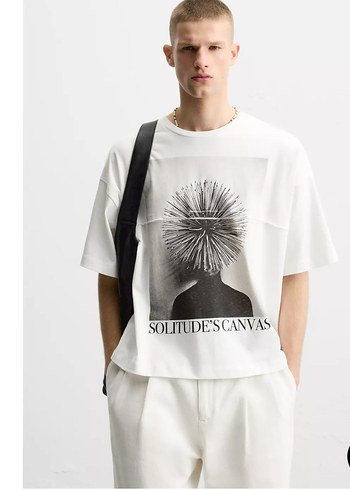 Zara Baskılı Oversize Keten Erkek Tişört