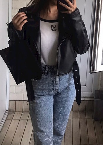 Full taşlı mom jean
