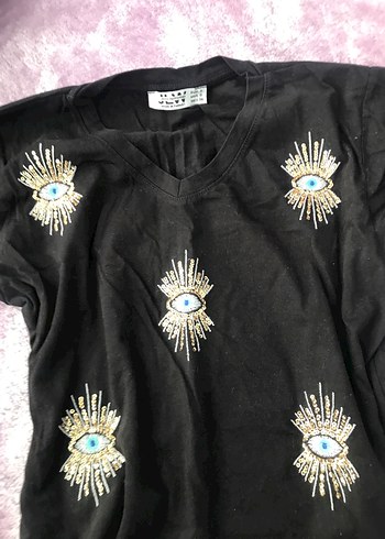 Kızlar için Siyah İşlemeli Gösterişli Tişört - Görsel 2