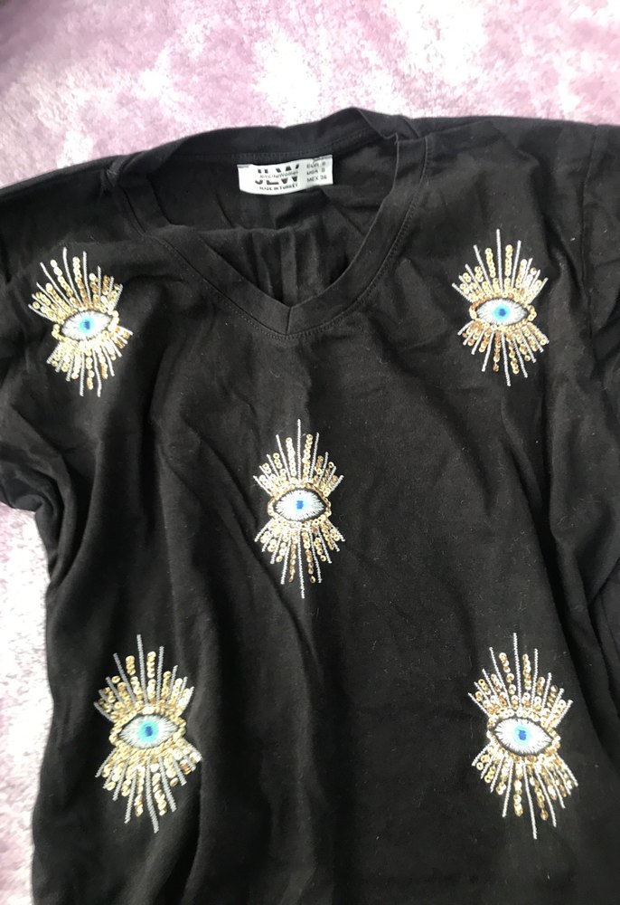 Kızlar için Siyah İşlemeli Gösterişli Tişört - Görsel 2