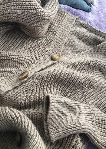 Bej Düğmeli Triko Kadın Hırka - Görsel 4