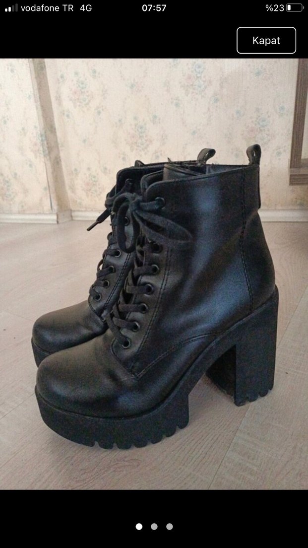 Siyah Deri Goth Topuklu Bot - Görsel 2