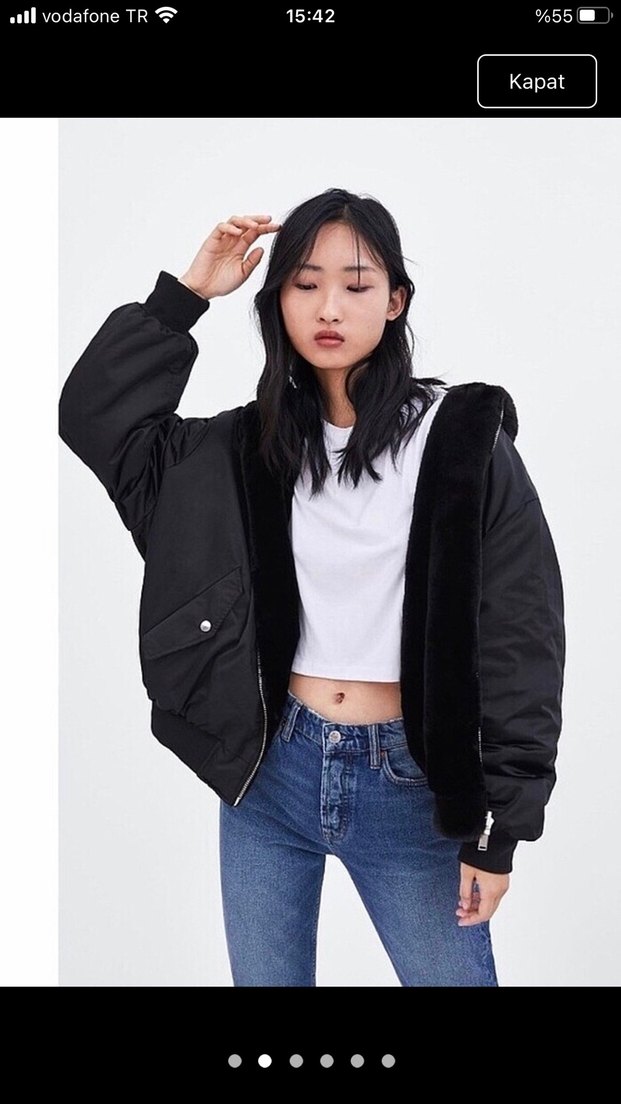 Zara çift taraflı mont siyah Kapüşonlu Kadın Ceket Kürklü - Görsel 2