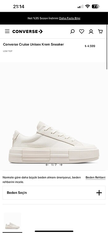 38 Beden ten rengi Renk Converse Chuck Taylor Cruise