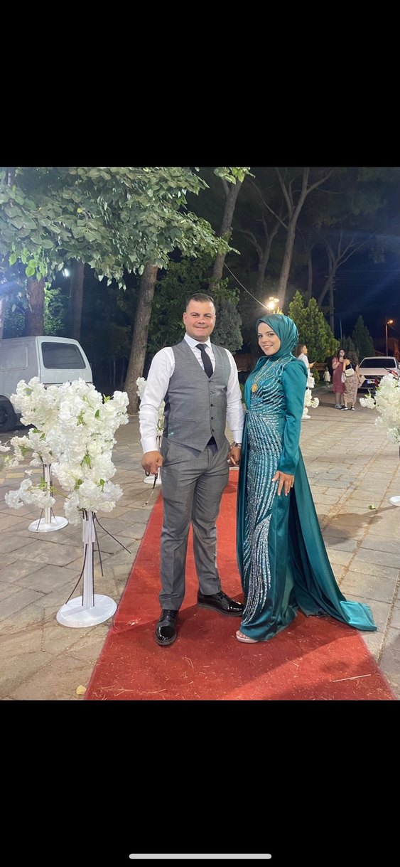 Turkuaz Drapeli Uzun Abiye Elbise - Görsel 2