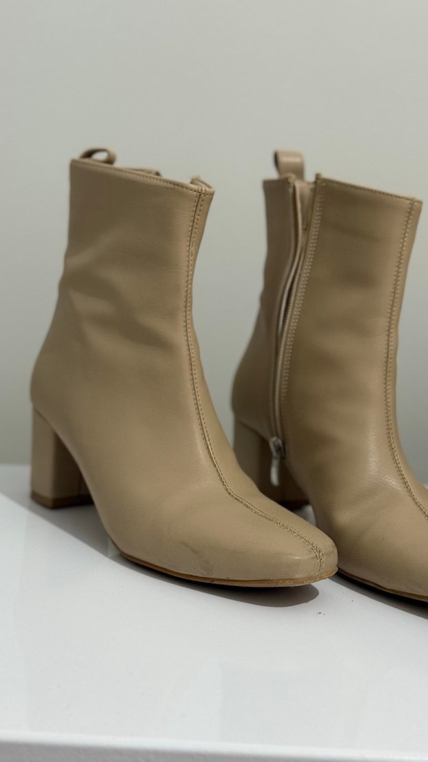 Bej Deri Kadın Blok Topuklu Bot - Görsel 2