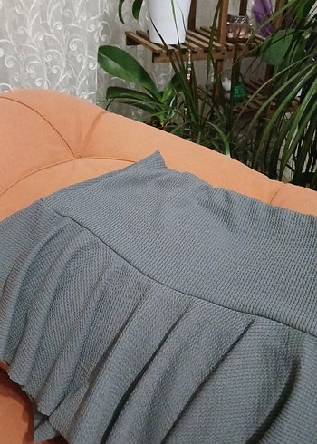 Gri Pilili Mini Etek - Görsel 5