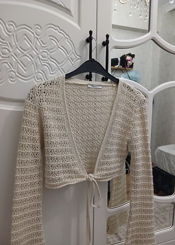 Beyaz V Yaka Bohem Örgü Kadın hırka - Görsel 4