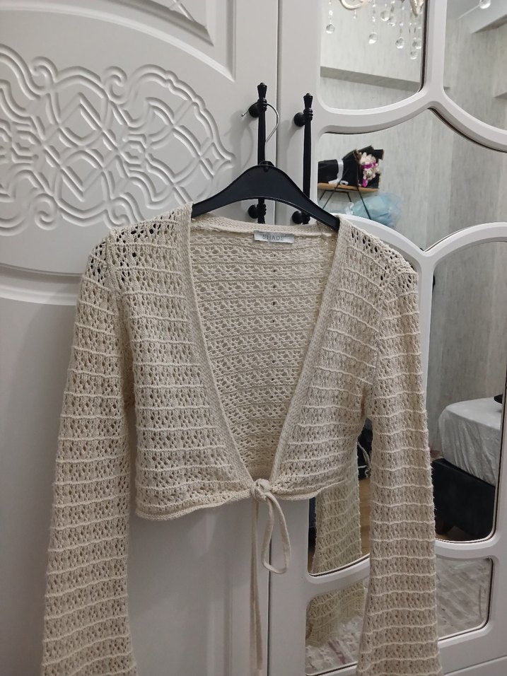 Beyaz V Yaka Bohem Örgü Kadın hırka - Görsel 4