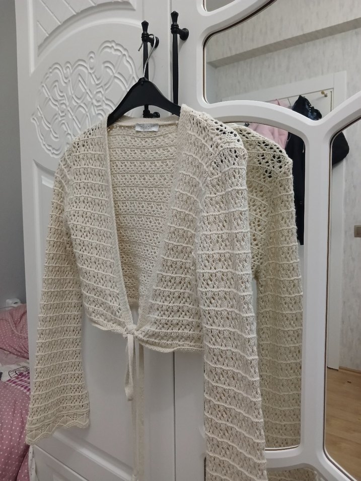 Beyaz V Yaka Bohem Örgü Kadın hırka - Görsel 2