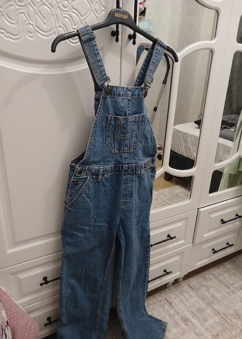 Kadın Mavi Denim Askılı Midi Tulum - Görsel 3