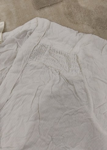 Düğmeli V Yaka Keten Kadın Gömlek - Görsel 3