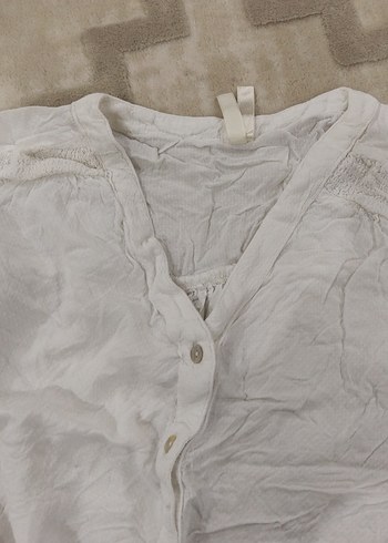 Düğmeli V Yaka Keten Kadın Gömlek - Görsel 4