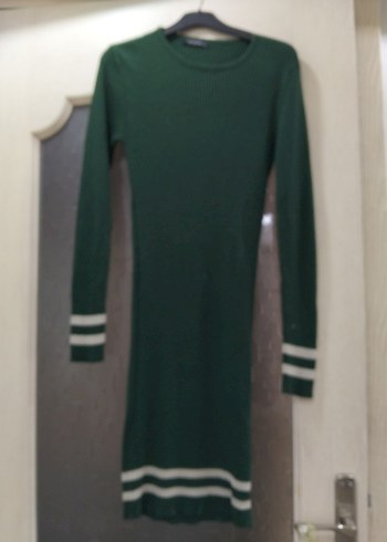 Trendyol Yeşil Fitilli Yün Kadın Elbise - Görsel 4