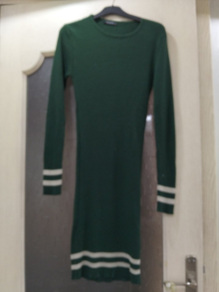 Trendyol Yeşil Fitilli Yün Kadın Elbise - Görsel 4