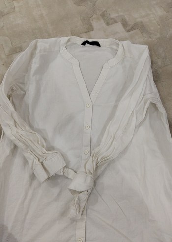 Düğmeli Beyaz Kadın Pamuk Gömlek - Görsel 3