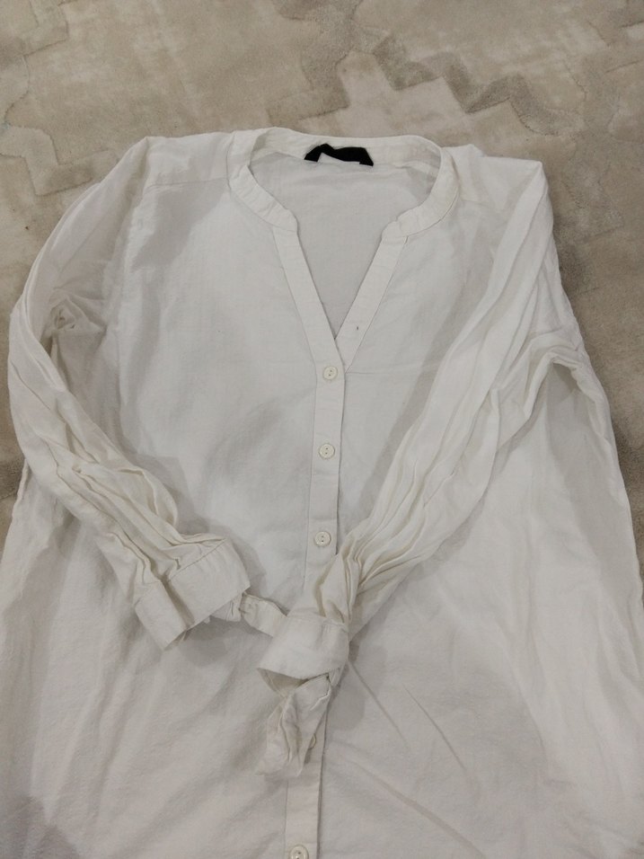 Düğmeli Beyaz Kadın Pamuk Gömlek - Görsel 3