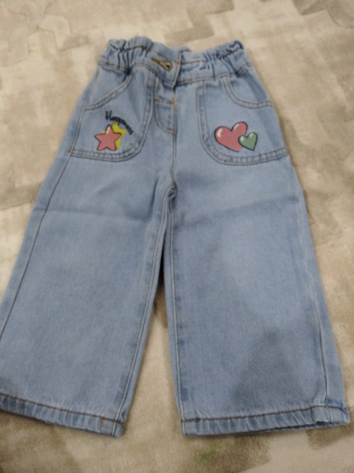 kız Bebek Gri Baskılı Bol Kesim Denim Pantolon - Görsel 2