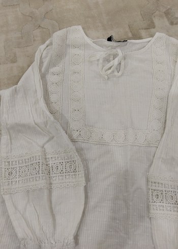 Kadın Beyaz Keten Düğmeli Wrap Bluz - Görsel 2