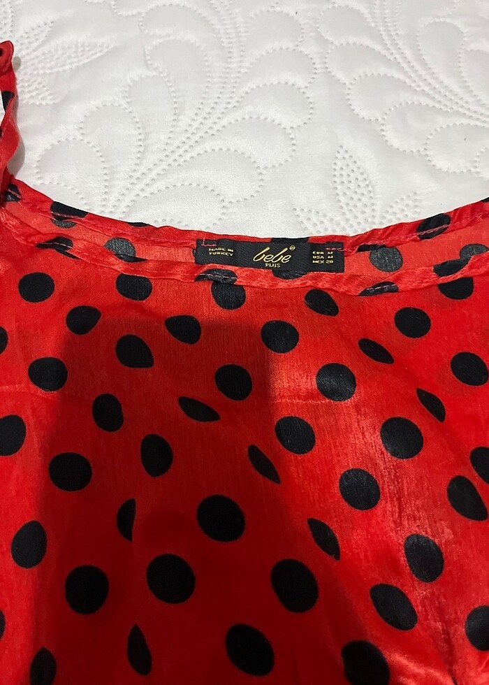 Puantiyeli Kırmızı Elbise - Görsel 4