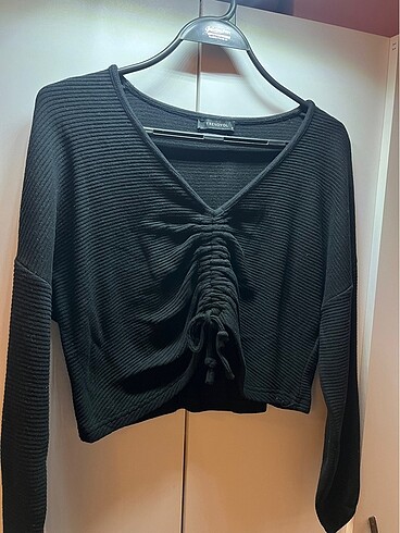 m Beden Siyah uzun kollu crop