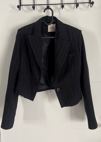 42 Beden Düğmeli Siyah Çizgili Kadın Blazer Ceket