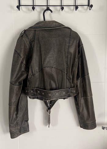 l Beden Biker Deri Kadın Ceket