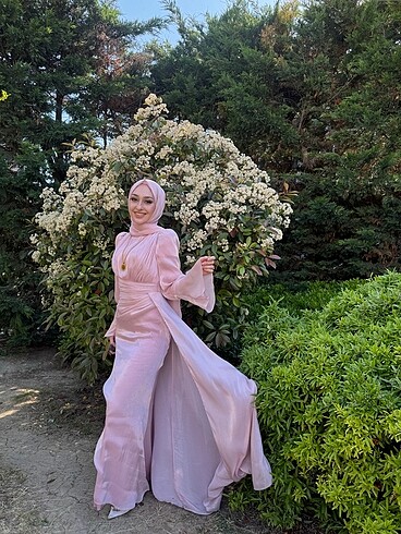 38 Beden pembe Renk Pembe Tesettür Abiye