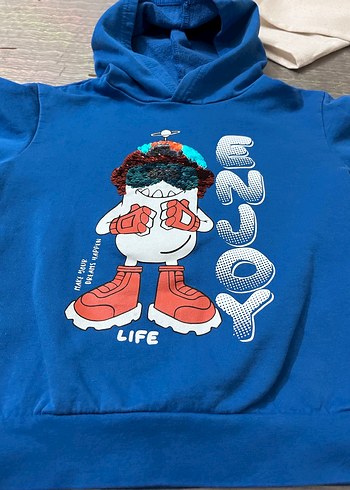 Erkek Çocuk Mavi Kapüşonlu Baskılı Sweatshirt - Görsel 2