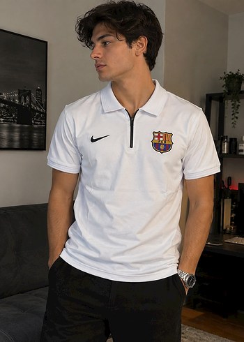 Nike Fc Barcelona Beyaz Polo Tisort