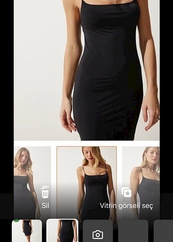 Siyah İnce Askılı Mini Elbise - Görsel 2