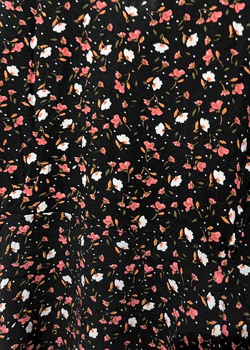 Siyah Çiçek Desenli midi Elbise - Görsel 2