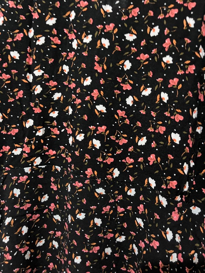 Siyah Çiçek Desenli midi Elbise - Görsel 2