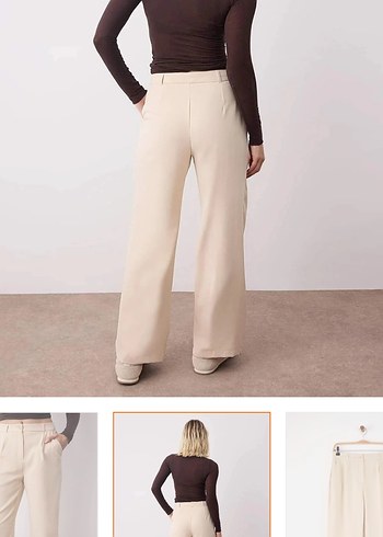 Bej Rahat Kesim Kadın Kumaş Pantolon - Görsel 2