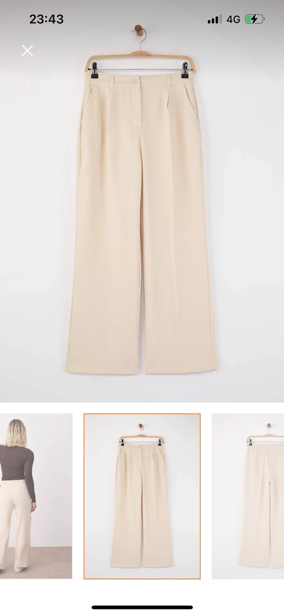 Bej Rahat Kesim Kadın Kumaş Pantolon - Görsel 3
