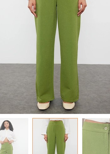 Kadın Açık Yeşil Midi Kumaş Pantolon - Görsel 3