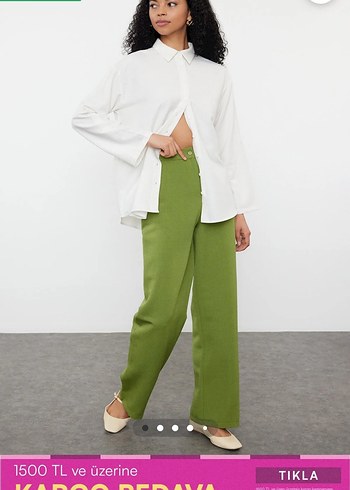 Kadın Açık Yeşil Midi Kumaş Pantolon - Görsel 2