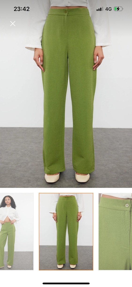 Kadın Açık Yeşil Midi Kumaş Pantolon - Görsel 3