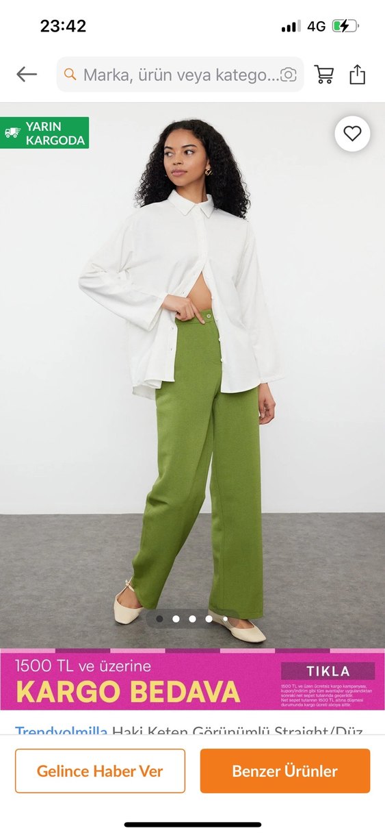 Kadın Açık Yeşil Midi Kumaş Pantolon - Görsel 2