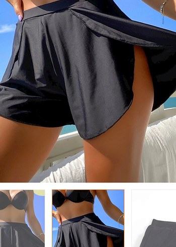 Kadın Siyah Piliseli Yüksek Bel Mini Şort - Görsel 2