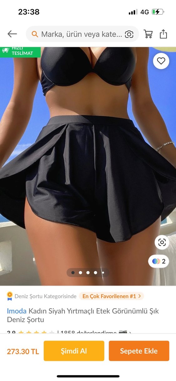 Kadın Siyah Piliseli Yüksek Bel Mini Şort - Görsel 4