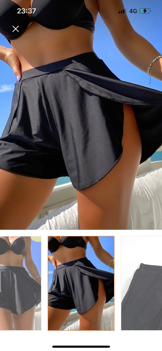 Kadın Siyah Piliseli Yüksek Bel Mini Şort - Görsel 2