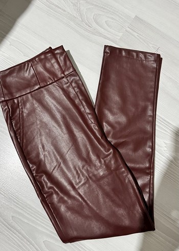 m Beden Koyu bordo ekstra yüksek bel deri pantolon