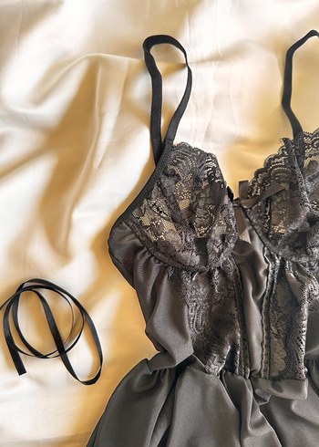 Nakışlı Siyah Gotik İpli Kadın Gecelik - Görsel 4