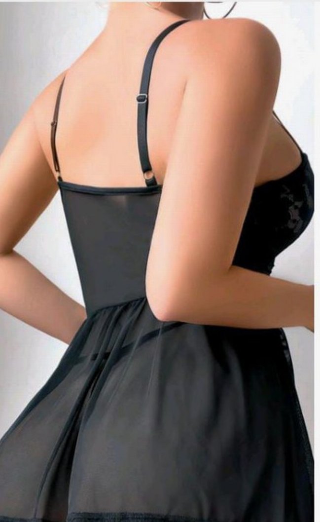 Nakışlı Siyah Gotik İpli Kadın Gecelik - Görsel 2