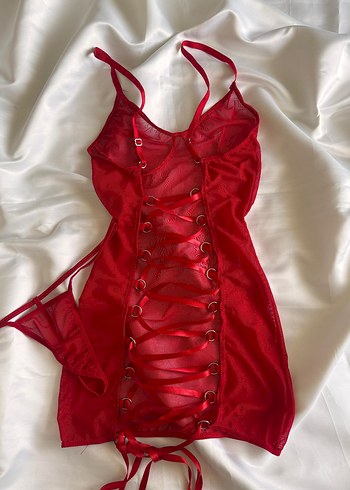 Kırmızı Dantelli Mini Elbise - Görsel 5