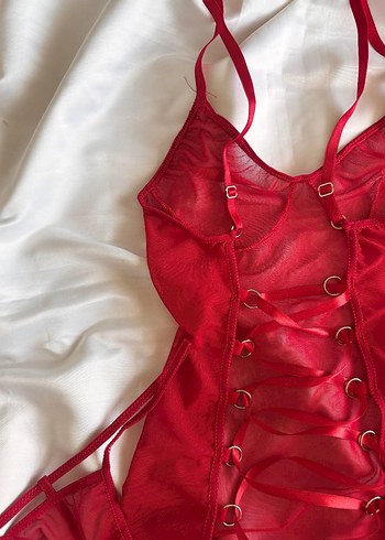 Kırmızı Dantelli Mini Elbise - Görsel 6