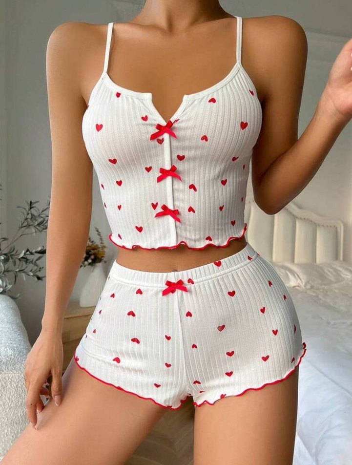 Nakışlı Beyaz Mini İp Askılı Pijama Takımı - Görsel 3