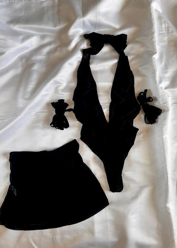 Siyah V Yaka Drapeli Mini Elbise - Görsel 5