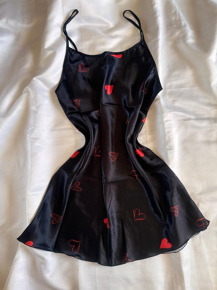 Nakışlı Siyah İnce Askılı Midi Gecelik - Görsel 3